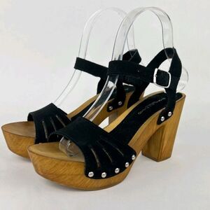 charles david block heel sandals chunky wood platform black size 8
